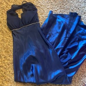 Camille la vie. Blue floor length halter dress. Size 2